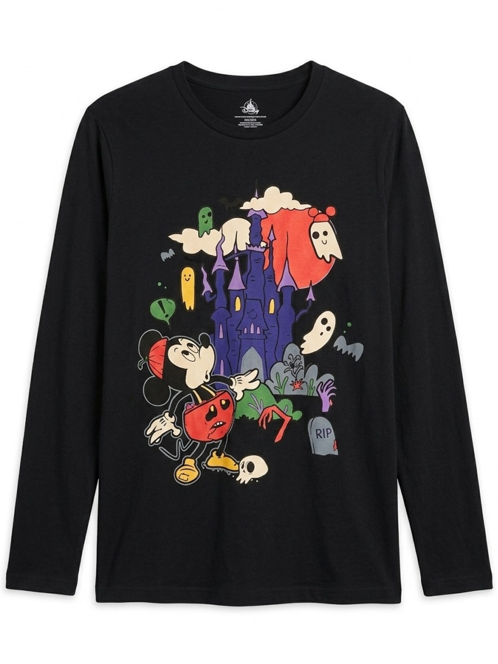 Disney Mickey Halloween Haunted Castle Long Sleeve Graphic Tee Small